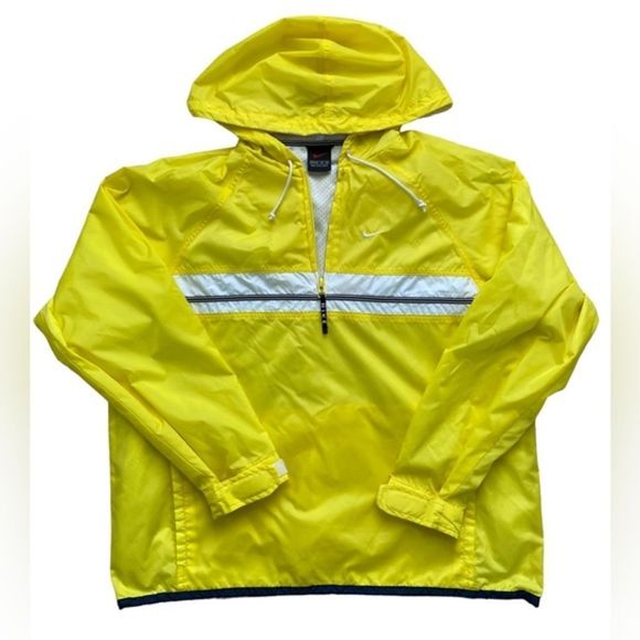 Vintage 90s Nike Yellow Spellout Hooded Pullover‎ Half Zip Windbreaker Size M - Picture 1 of 9